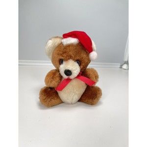 Gerber Products Co Plush Brown Color 5” Bear Red Bow Christmas Hat Made In Korea